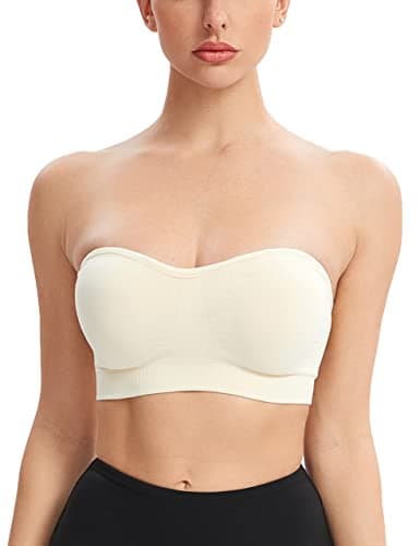 Gnowann Strapless Bras for Women Non-Slip Silicone Bandeau Bralette Seamless Wireless Strapless Bra Padded Tube Top Beige 2XL - Image 1