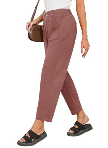 Dokotoo 2026 Linen Cotton Palazzo Pants for Women Womens Wide Leg Capri Pants Hiking Soft High Waisted Summer Trouser Business Casual Outfits for Women Fall Clothes Lady Basic Trendy Slacks Red M - Image 1