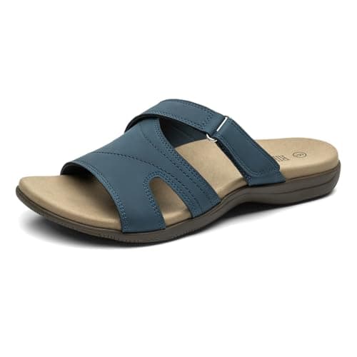 Rihero Women's Slide Sandals Orthopedic Arch Support Comfortable Slip On Adjustable Summer Casual Walking Orthotic Flat Sandals Navy Size 10 - Image 1