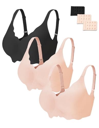 JOYTREE 3PCS Jelly Bras for Women No Underwire Comfort Wieless Women Bras Seamless Full Coverage Bralettes, Bra Extender - Scalloped Black/Beige/Beige, M - Image 1
