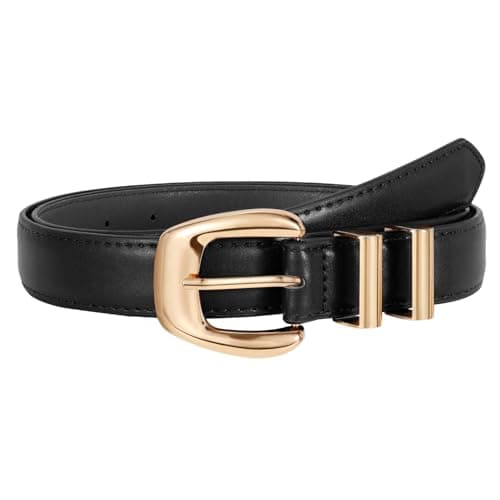 JASGOOD Women Leather Belt with Gold Buckle Plus Size Belt for Jeans Pants PU Leather Waist Belt for Ladies，Black - Image 1