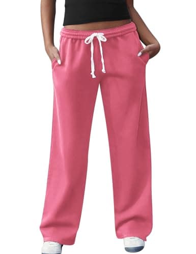 FACDIBY Women's Wide Leg Sweatpants High Waisted Baggy Interior Drawstring Sweatpants Straight Leg Sweat Pants, Pink XL - Image 1