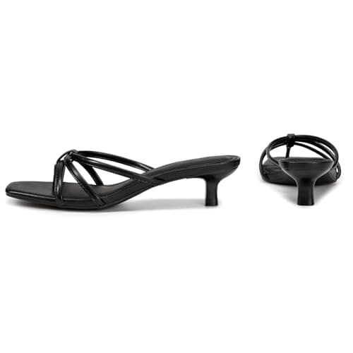 Athlefit Black Kitten Heels for Women Square Toe Summer Low Heels Slip On Flip Flop Strappy Heeled Thong Sandals Size 8 - Thumbnail 5
