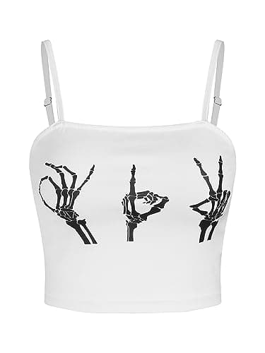 ZAFUL 2024 Halloween Costumes Fall Skeleton Sleeveless Crops Tops Shirts Womens Graphic Trendy Sexy Going Out Cami Tank Top