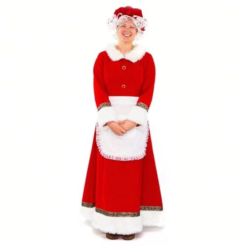 Kofero Mrs. Claus Costume for Women Plus Size Outfit Christmas Adult Santa Dress with Apron Wig and Glasses for Cosplay Party - Image 1