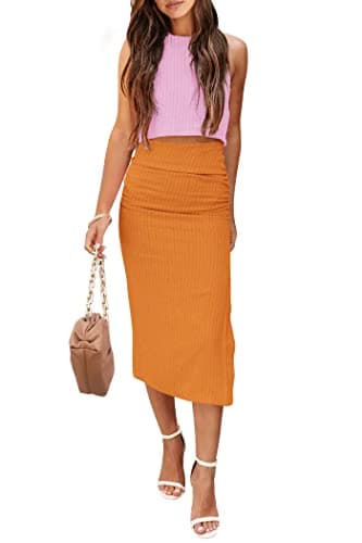 PRETTYGARDEN Women's 2 Piece Summer Outfits Crewneck Tank Tops Split Bodycon Midi Skirt Set (Light Pink_Bright Yellow,X-Large) - Image 1