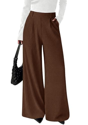 BTFBM Wide Leg Pants for Women Dressy Work Business Casual Elastic High Waisted Trousers Ribbed Lounge Palazzo Pants(Brown, Large) - Image 1
