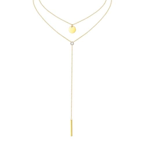 KSF Gold Lariat Necklace for Women - Dainty 18k Gold Plated Long Y Necklaces Y-Shaped Layered Long Necklaces for Women, Beaded Cubic Zirconia Drop Chain Necklace Trendy Jewelry Gifts - Image 1