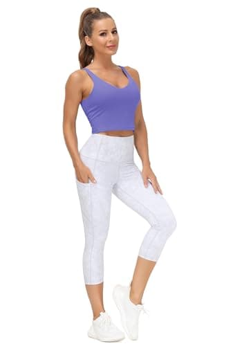 Women’s Longline Sports Bra Wirefree Padded Medium Support Yoga Bras Gym Running Workout Tank Tops(Bright Purple, Small) - Thumbnail 5