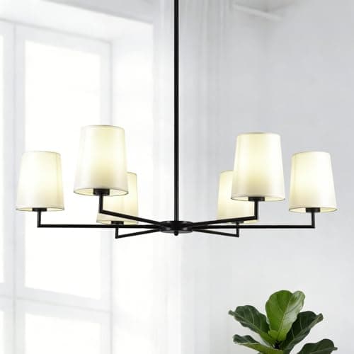 Omgomne 38" Black Chandeliers for Dining Room:6-Light Modern Farmhouse Chandelier, Brass Candle Style Hanging Light Fixture for Living Room Bedroom Kitchen Island Not Included - Image 1