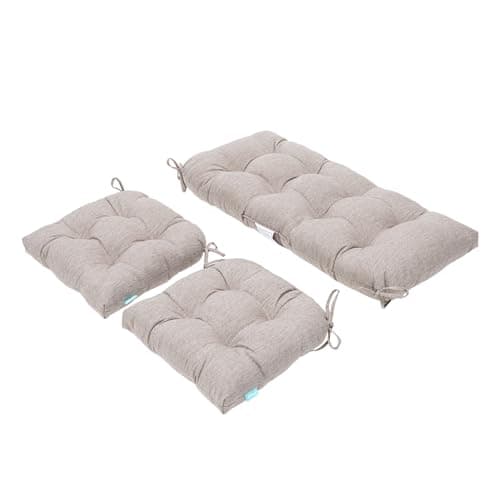 QILLOWAY Outdoor/Indoor Patio Wicker Seat Cushions with Ties Group Loveseat/Two U-Shape Cushions for Patio Furniture,Wicker Loveseat,Bench,Porch,Patio Chair Cushions Set of 3 (Tan/Grey) - Image 1