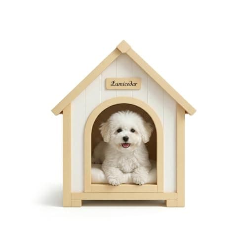 Lumicedar FSC Certified Cedar Wood Dog House Indoor, A-Frame Wood Dog House for Small Dogs & Cats, with Plush Cushion, Non-Toxic Water-Based Coating, Easy Assembly(21.7" L x 23.6" W x 27.6" H) - Image 1