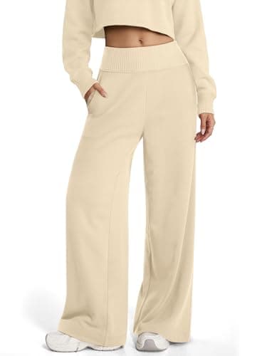 ATHMILE Wide Leg Sweatpants Women Baggy High Waist Straight Cute Lounge Casual Teen Girl Spring Pants with Pockets 2026 Apricot - Image 1