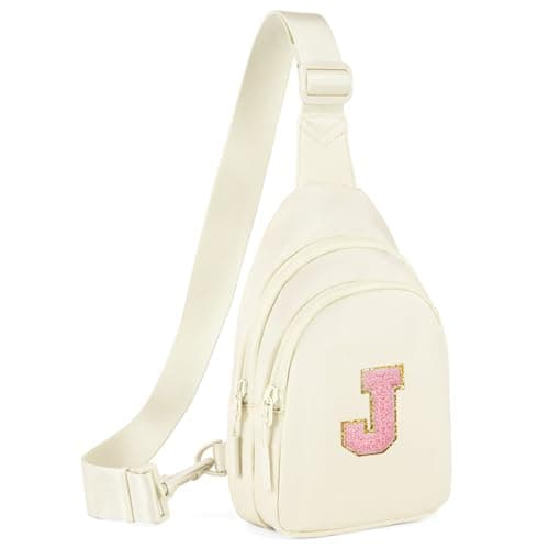Viverte Birthday Gifts for 4 5 6 7 8 9 10 11 12 13 Year Old Girls Initial Sling Bag Fanny Pack Personalized Trendy Stuff for Teen Girls Daughter Sister (Beige-J) - Image 1