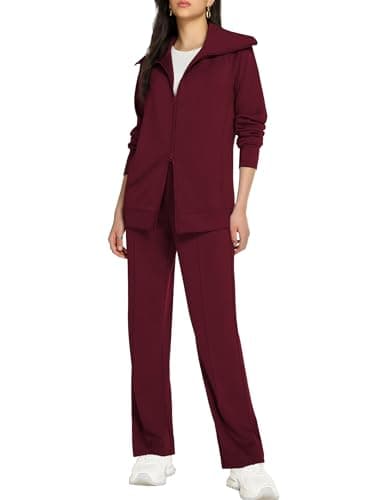 Casly Lamiit 2 Piece Lounge Sets for Women 2026 Casual Sweatsuit Travel Outfits Double Zipper Sweatshirt Long Sweatpants Athletic Track Suit Ancora Red S - Image 1