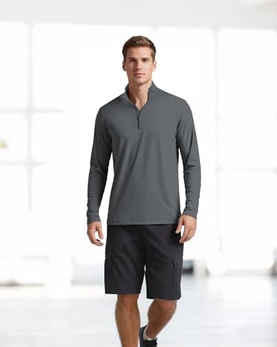Mens 1/4 Zip Pullover Long Sleeve Shirts UPF 50+ Sun Protection Wicking Moisture Dry Fit Lightweight Sweatshirts Workout Gym Running Golf Casual Athletic Tops Dark Grey XXL - Thumbnail 3