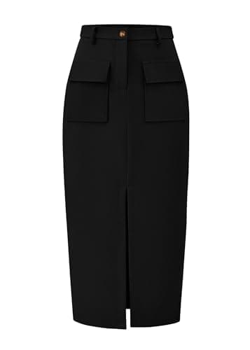 KIRUNDO Midi Skirts for Women Spring Summer High Waisted Cargo Trendy Pencil Slit Dressy Casual Business Work Long Skirt(Black, X-Large) - Image 1