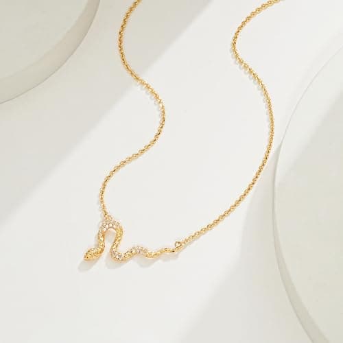 BENEIGE Gold Necklace for Women 14K Gold Plated CZ Snake Pendant Necklace Adjustable Chain Choker Charm Necklaces Jewelry Gifts - Thumbnail 5