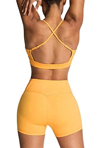 Women Workout Sets 2 Piece Sporty Bra Matching High Waisted Biker Shorts Yoga Sets Gym Pilates Outfits - Thumbnail 2