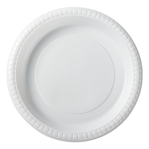 LEOBOX Plastic Plates Mineral Filled PP 9 Inch - 150 Pack Shrink Wrap BPA Free Dinner Trays | Dishwasher Freezer & Microwave Safe | Reusable & Disposable Plate for Party Bulk Events | Restaurant White - Image 1