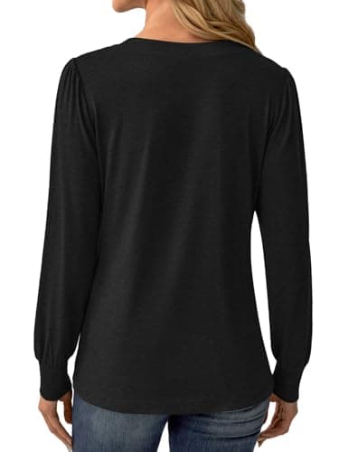 GKBK Women's Puff Long Sleeve Tunic V Neck Button Blouses Fall Tops Trendy Dressy Casual Business Henley Shirts Black XL - Thumbnail 2