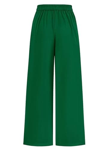 KIRUNDO Wide Leg Dress Pants for Women High Waisted Office Work Trousers Business Casual Slacks Button Flowy Palazzo Pant(Green, XX-Large) - Thumbnail 4