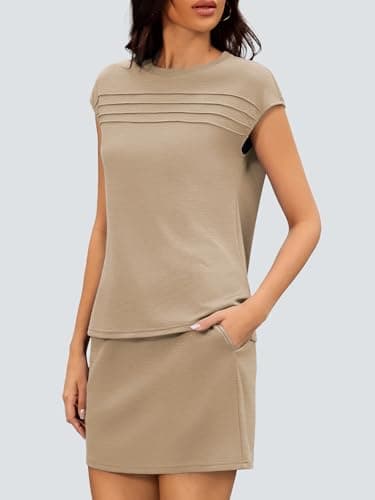 Casly Lamiit Two Piece Outfits for Women Summer Skort Sets Dressy Casual Holiday Golf Matching Sets Going Out Active Wear Workout Jogger Sets Camel XL - Thumbnail 2