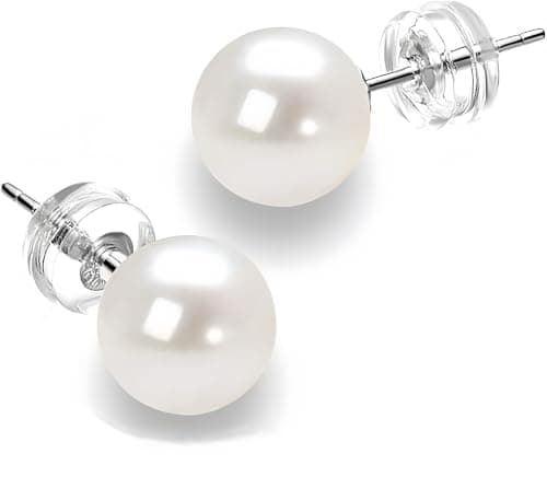 Shrandi Round White Freshwater Cultured Pearl 18K Gold Plated Stud Earrings