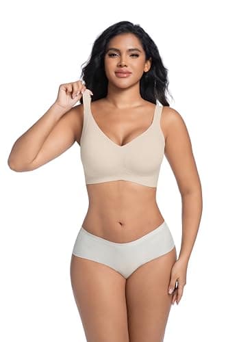 Bras for Women No Underwire Adjustable Bra Comfort Wireless Full Coverage Support Ribbed Push Up Senior Bra 2025 Khaki 2XL - Thumbnail 2