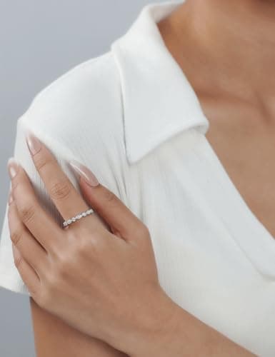 IMOLOVE Moissanite Wedding Bands for Women, Trendy 0.5 Carat Silver Marquise Wedding Band Everyday Fashion Moissanite Eternity Band Rings for Women with 18K White Gold Plated Size 10.5 - Thumbnail 3