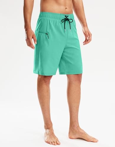 Pinkbomb Men's Mint Green Swim Trunks with Compression Liner, Quick Dry, Board Shorts with Pockets (XXXL) - Thumbnail 2