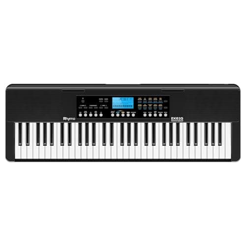 Rhymo 61 Key Electronic Piano Keyboard for Beginners, Touch-Sensitive Full Size Portable Keyboard Piano with LCD Screen, Music Stand, Power Adapter, Headphones, Birthday Gifts (Black)