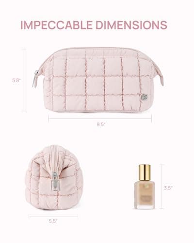 Telena Puffer Makeup Bags for Women, Nylon Puffy Padded Make Up Bags for Women Makeup Organizer Case, Wide-open Makeup Pouch Travel Essentials (Pink-2) - Thumbnail 6