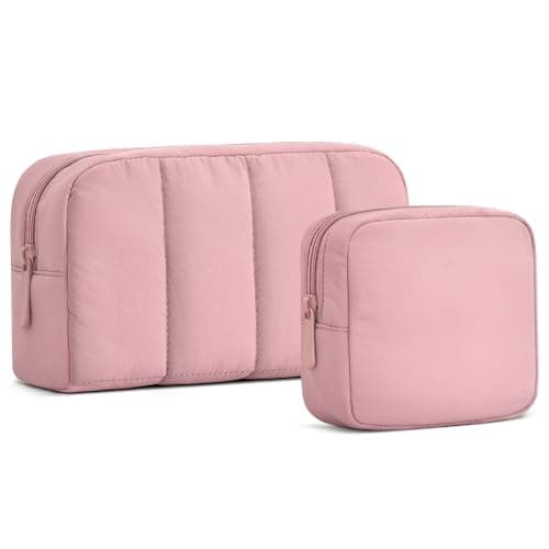 oscaurt 2 Pcs Makeup Bag Travel Toiletry Bag for Women Puffy Padded Cosmetic Pouch Purse Wide-open Makeup Organizer Case Travel Essentials - Image 1