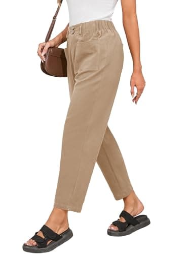 Dokotoo 2026 New Summer Linen Pants Women Casual Trendy Wide Leg Plus Size Cargo Trouser Lightweight Loose Basic Solid Slacks Womens Fashion Capri Pants Cotton Fall Outfits for Women Khaki XL
