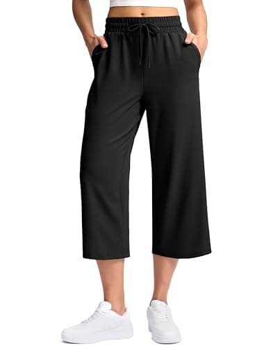 Soothfeel Women's Capri Pants Loose High Waisted Wide Leg Lightweight Travel Hiking Pants for Women Casual Summer with Pocket Black XL - Image 1