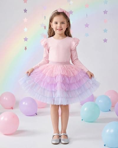 Stelle Rainbow Tutu Toddler 5 Layers Puffy Fairy Skirt Bubble Ballet Dance Tutu Skirt(Pink Ombre,8-9Y) - Thumbnail 2