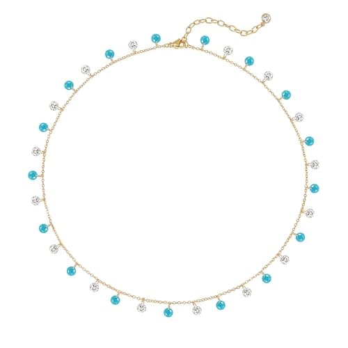 MTMY Gold Station Necklace for Women 14K Gold Plated Cubic Zirconia Cute Cross Heart Shell Teardrop Charm Station Choker Necklace Dainty CZ Chain Necklaces for Women Trendy Jewelry Gifts(Turquoise) - Image 1