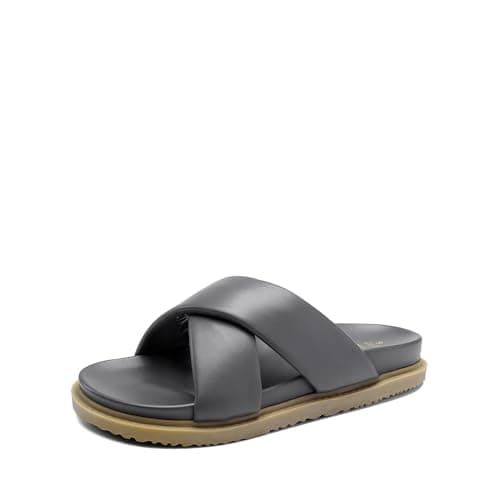 DREAM PAIRS Women's Crisscross Open Toe Slide Sandals Flat Comfort Slip on Sandals,Size 10,Grey-Pu,SDSS2224W - Image 1