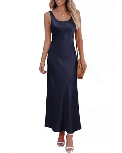 BTFBM Satin Dress Sleeveless Scoop Neck Summer Dresses for Women Elegant Classy 2026 Party Sundresses Fashion Clothing(Navy Blue, Medium) - Image 1