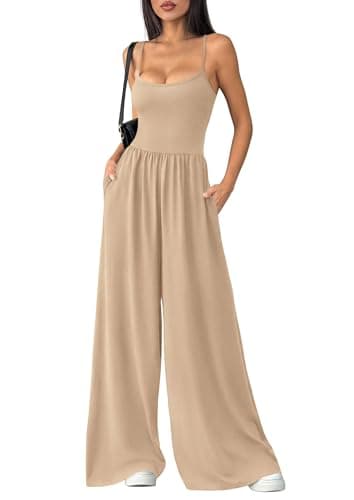 PRETTYGARDEN Jumpsuits for Women Summer 2026 Sleeveless Wide Leg Date Night Rompers Beach Vacation Cruise One Piece Outfits(Beige,X-Large) - Image 1