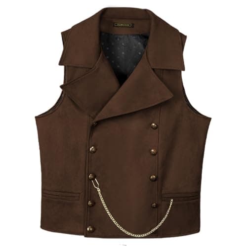 Ceehuteey Mens Suit Suede Double Breasted Vest Classic Groomsmen Wedding Waistcoat Leather Big Lapel(XL,Coffee), Large - Image 1