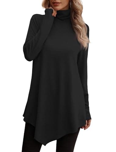 JUSTFASHIONNOW Long Sleeve Tunic Tops for Women Dressy Casual Flowy Blouses for Women 2025 Black Mock Neck Top XXL - Image 1