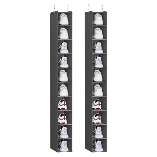 YOUDENOVA Hanging Shoe Organizer, 10-Shelf Closet Shoe Organizers for Closet, Hanging Shoe Storage, Grey, 2 Packs - Image 1