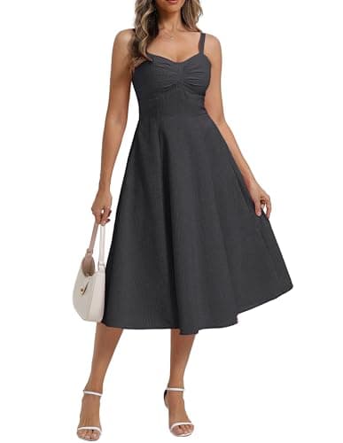 Belle Poque 1950s Vintage Black Gingham Dress for Women Sweetheart Neckline Midi Dresses Summer Cute A Line Sun Dress M - Image 1