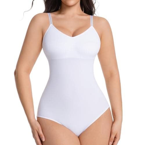 ONEW Shapewear for Women Tummy Control Compression Bodysuit Seamless Body Shaper Waist Trainer Spaghetti Strap Body Suit,White,XX-Large - Image 1