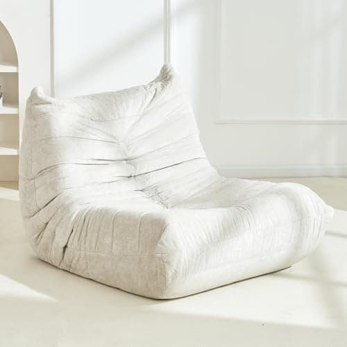 Homguava Bean Bag Chair, Giant Beanbag Chairs for Adults, Memory Foam Fireside Chair, Large Lazy Floor Sofa, Sofa Couch with High-Rebound Foam, Lounge Chair for Living Room, Bedroom (Beige, Single) - Image 1