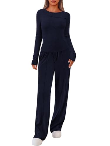 Lazysmile Lounge Sets For Women 2 Piece Sets Fall Outfits Long Sleeve Tops with Wide Legs Pants Casual Matching Set - Image 1
