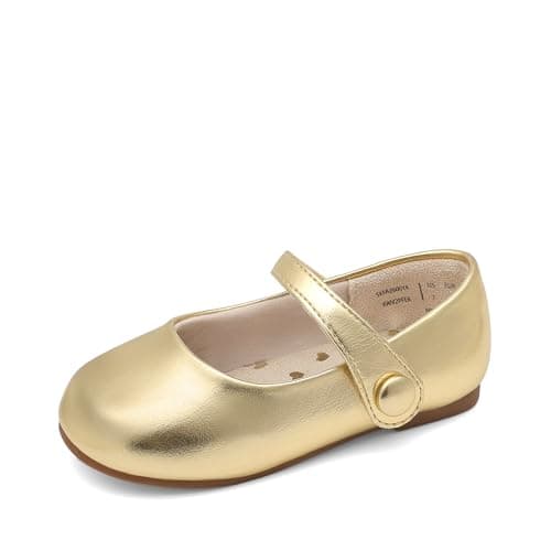 DREAM PAIRS Toddler Little Girls Mary Jane Dress Shoes Wedding Ballet Flats Round Toe Flower Girl Shoes,Size 5 Toddler,Gold,SKFA26001K - Image 1