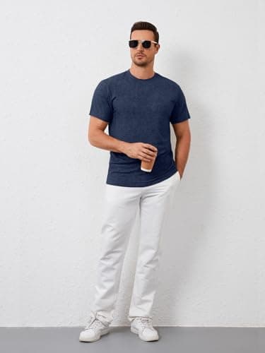 ZDC Mens Short Sleeve Shirts Summer Casual Crew Neck T Shirts Classic Basic Tee Navy Blue - Thumbnail 5